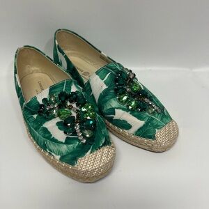 Chinese Laundry Green Leaf Espadrilles with Jewel Accents